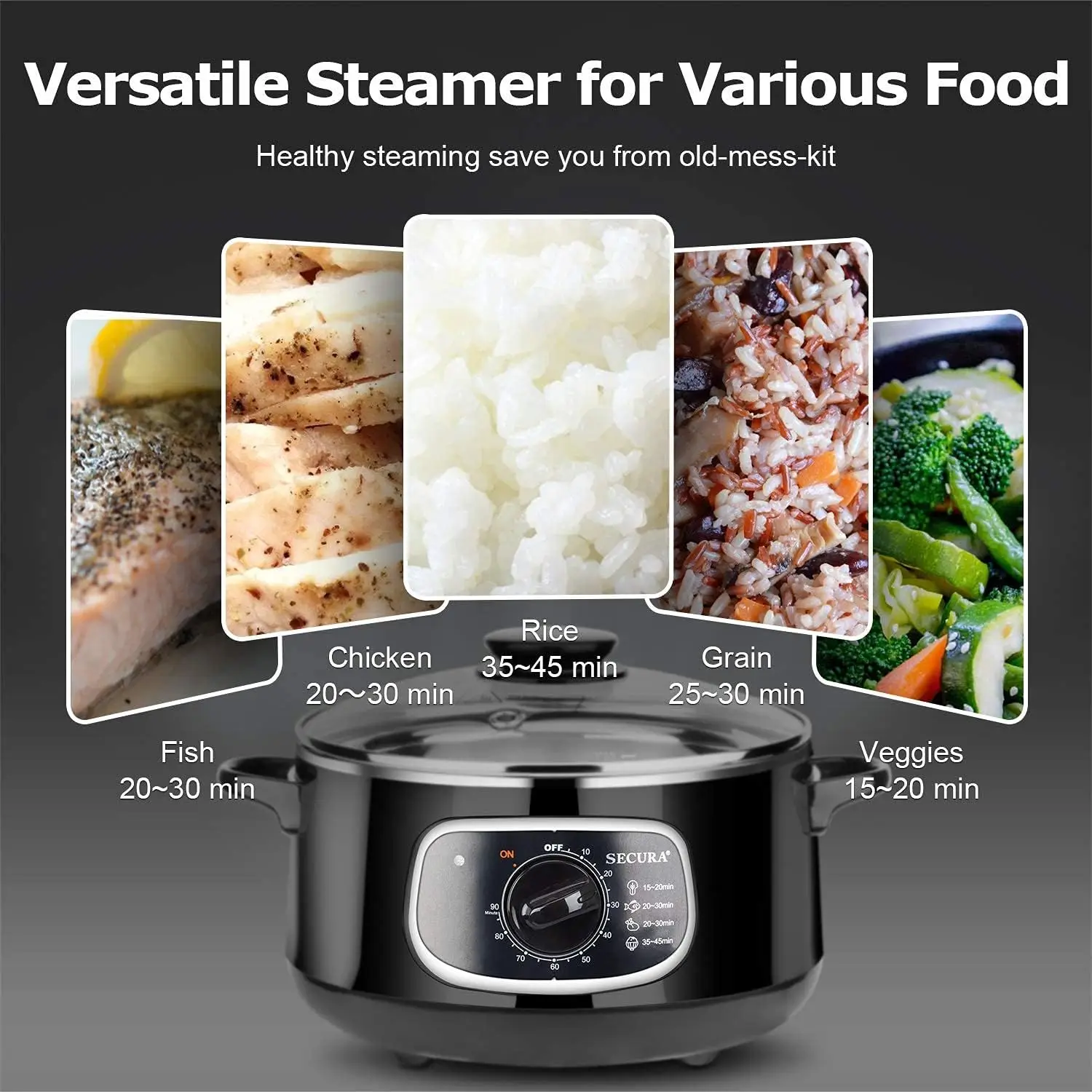 Stainless Steel Food Steamer 8.5 Qt Electric Glass Lid Vegetable Steamer Double Tiered Stackable Baskets with Timer 5
