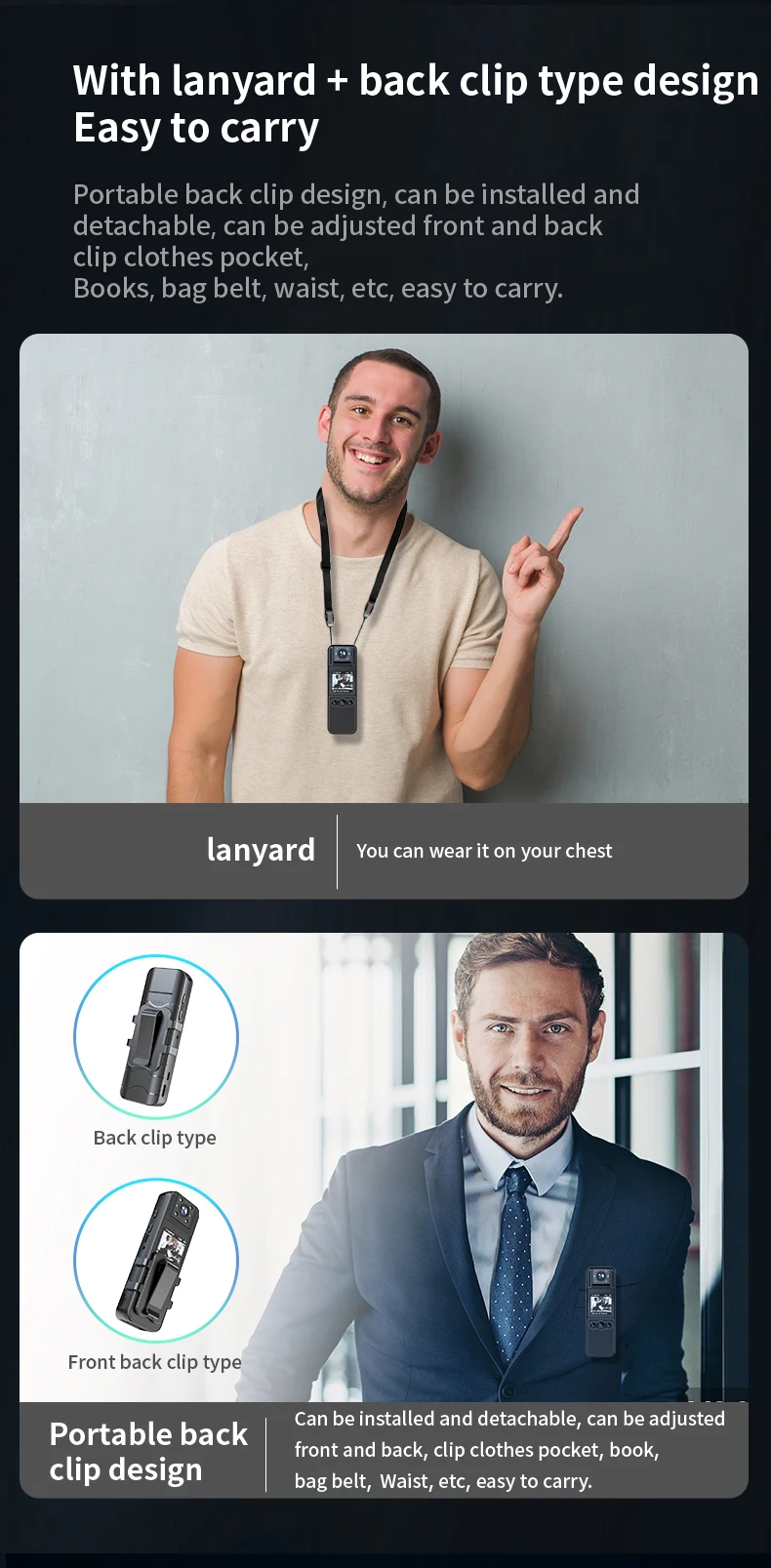 מצלמה עם אודיו וידאו הקלטה 180 ° עדשה מסתובבת, hd 1080p, 6 שעות סוללה