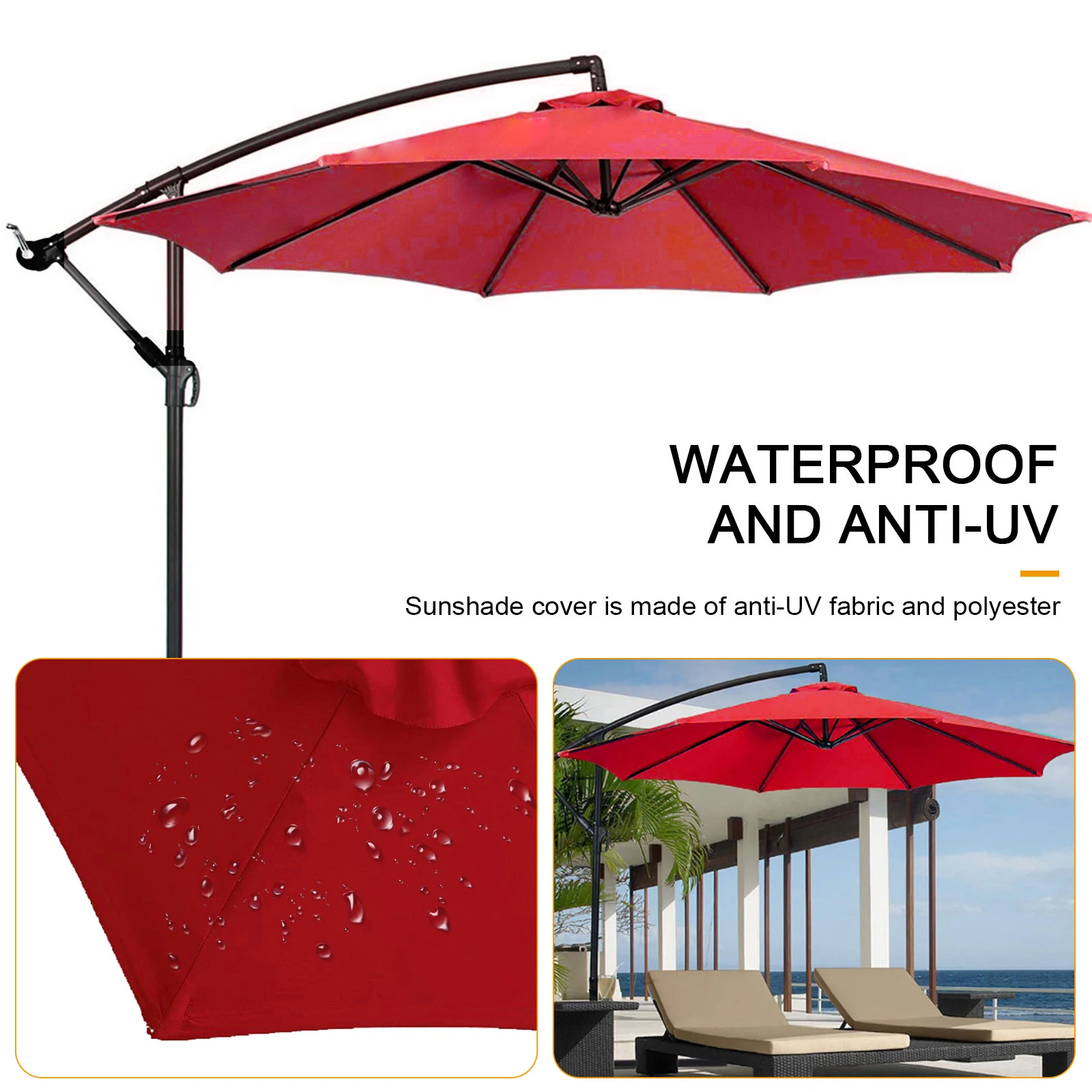 6/8 Bones Umbrella Canopy Polyester Replacement Parasol Umbrella Surface Waterproof Sun Protection Washable Accessories