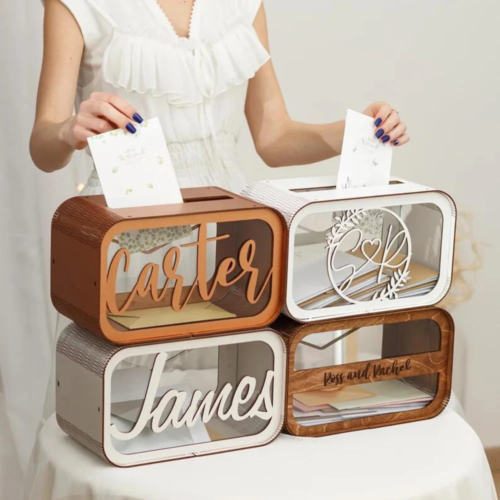 Personalized Wedding Card Box Rustic Card Holder with Slot Wedding Keepsake  Box Lockable