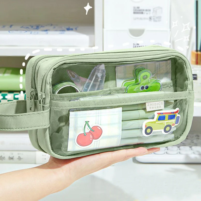 

Прозрачный карандаш, портативный пенал для ручек, большой органайзер для канцелярских принадлежностей, милые товары, школьные принадлежности