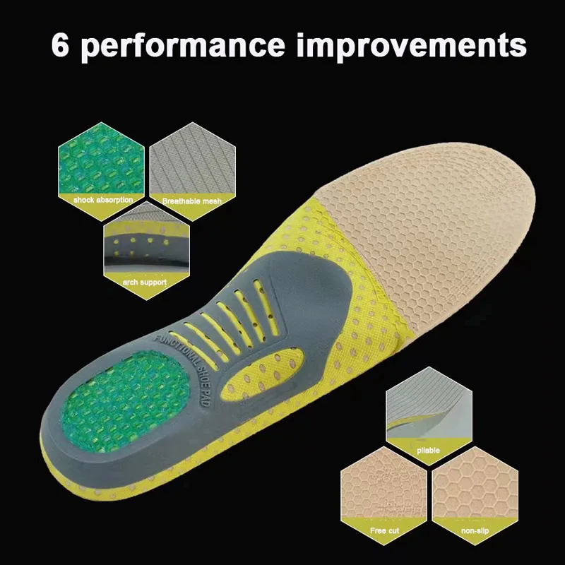 Sports shock absorption full pad unisex casual running breathable flat foot arch support insole to correct foot problems