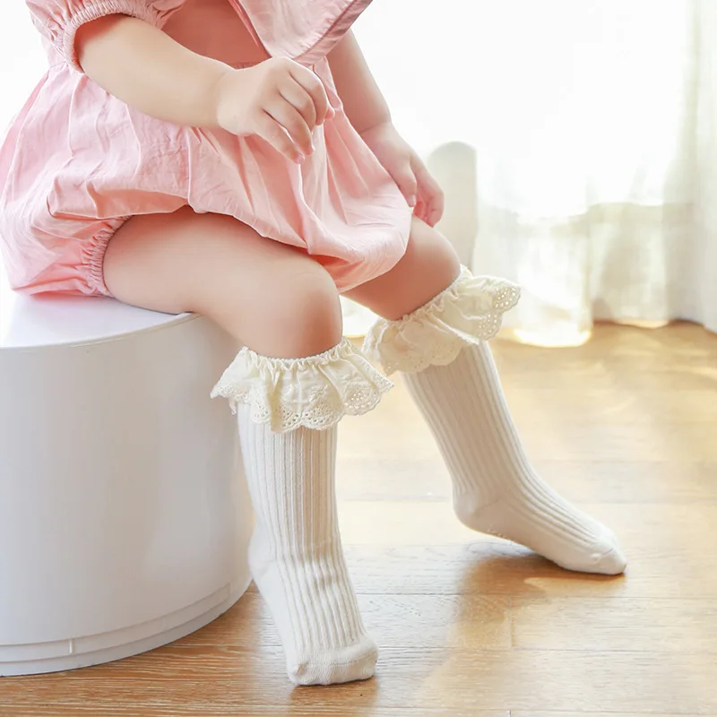 Kid Girls Socks Children's Knee High Socks with Lace Baby Leg Warmers Cotton Spring Style Ruffle Socks 1