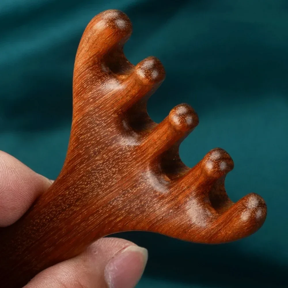 1Pcs Double Headed Body Meridian Massage Comb Deer Antlers Wide Tooth Wood Therapy Massage Comb Help Blood Circulation