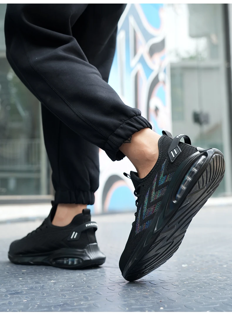Scarpe protettive da uomo leggere con cuscino d'aria di sicurezza da lavoro, puntale in acciaio, stivali di sicurezza antiscivolo a prova di foratura da uomo_voghion.com