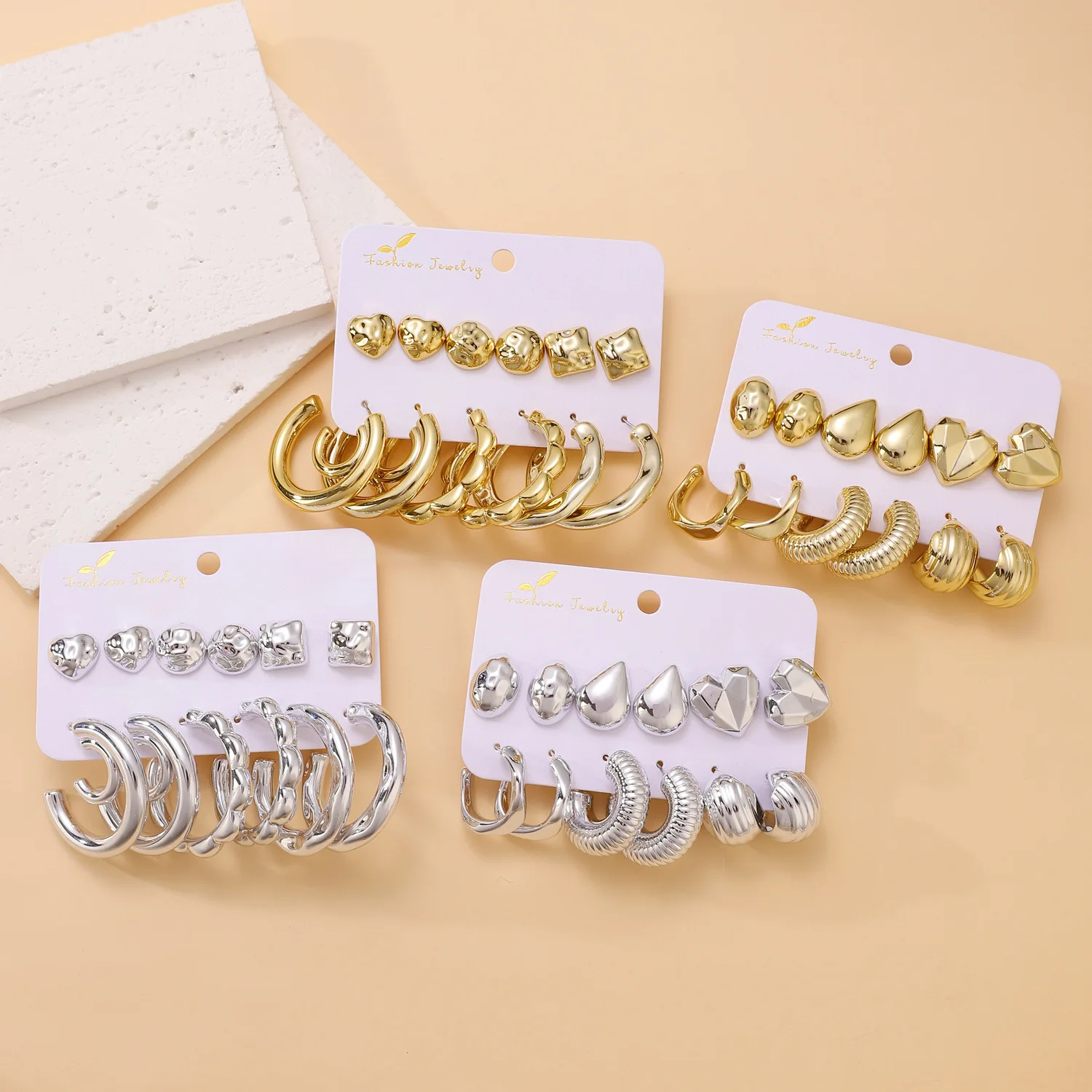 6-pairs Set Irregular C Gold Color Earrings For Women Metal Earing Style Jewelry 2025 Trending New Women's Hoop Earrings Gifts - Image 3
