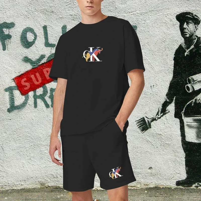 

2024 Summer New Men's T-Shirts Set Cotton Luxury Brand Shorts Tracksuit 2 Piece Outfits Man Clothing Streetwear Free Shipping