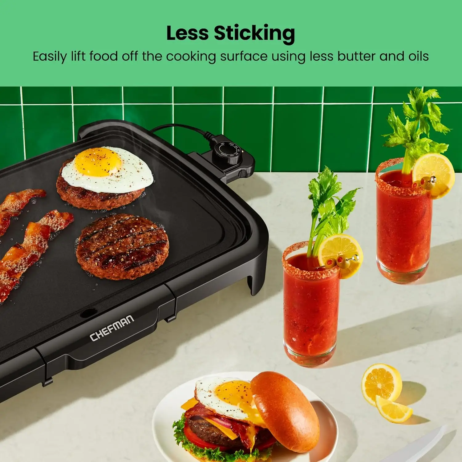 XL Electric Griddle with Removable Temperature Control, Immersible Flat Top Grill, Burger, Eggs, Pancake Griddle NEW USA 5