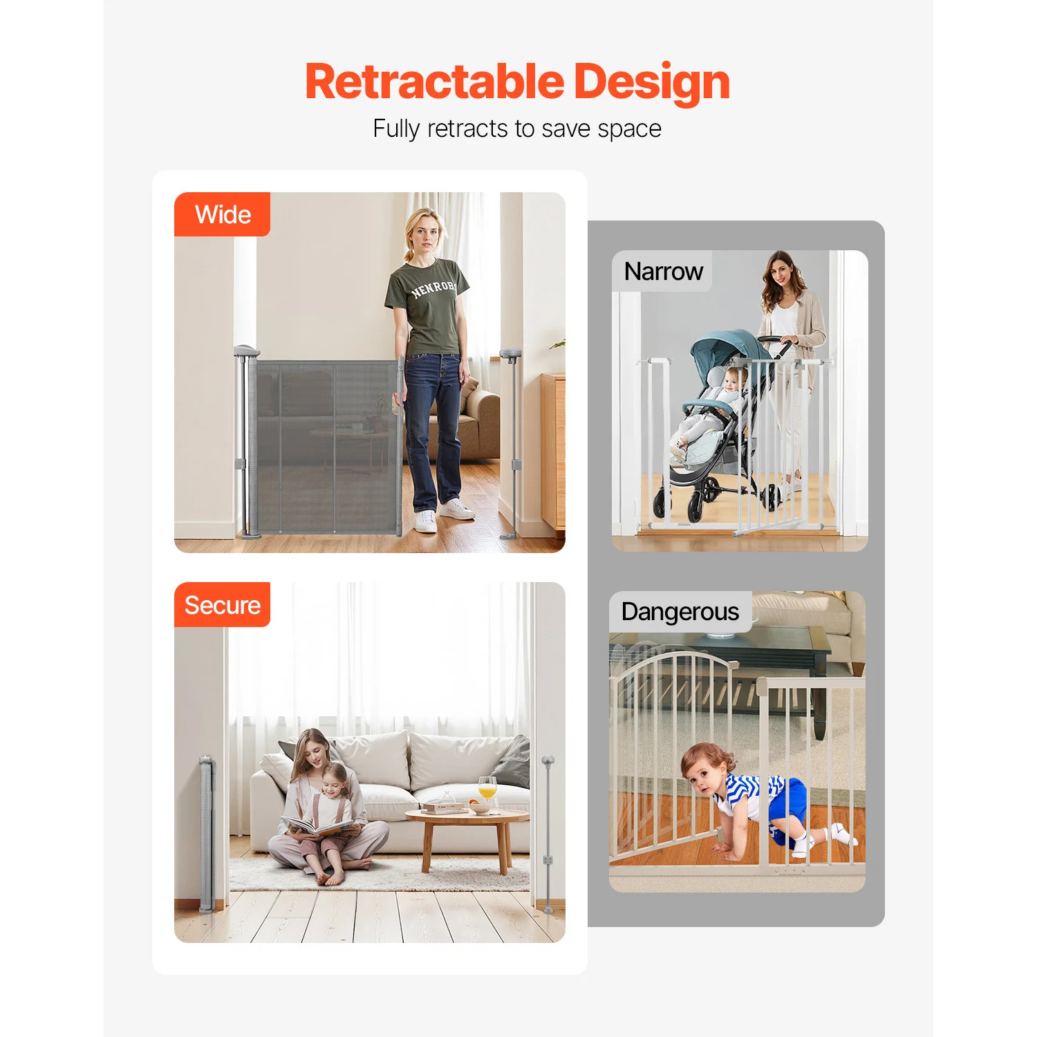 Retractable Mesh Baby Gate for Kids and Pets