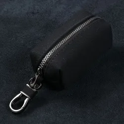 Compact Suede Leather Keychain Wallet with Zipper - Multifunctional Coin Purse & Large - Capacity Key Holder (Black Single Zipper)