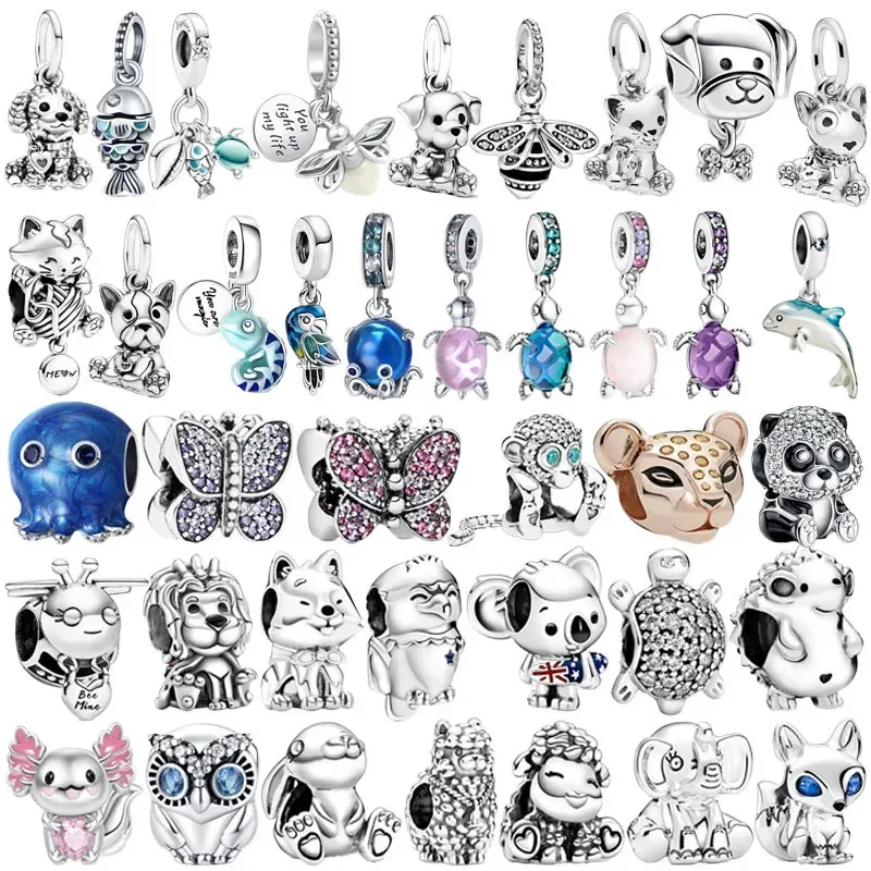 Hot Original 925 Sterling Silver Animal Butterfly Turtle Octopus Beaded Pendant for Pandora DIY Bracelet, Women's Jewelry Gift