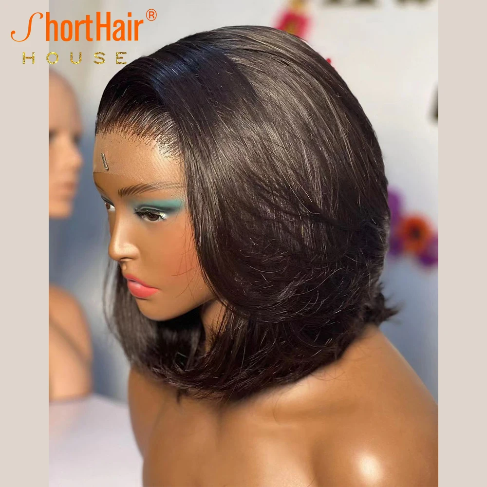 Honey Blonde Lace Front Human Hair Wigs Brazilian Wavy Bob Wigs Pre-Pucked Side Part Lace Closure For Black Women Natural