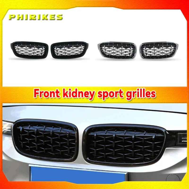 

1 Pair Front Grilles Diamond Gypsophila Silver Kidney Grill For BMW 3 Series F30 2012-2019 Replacement Racing Front Bumper