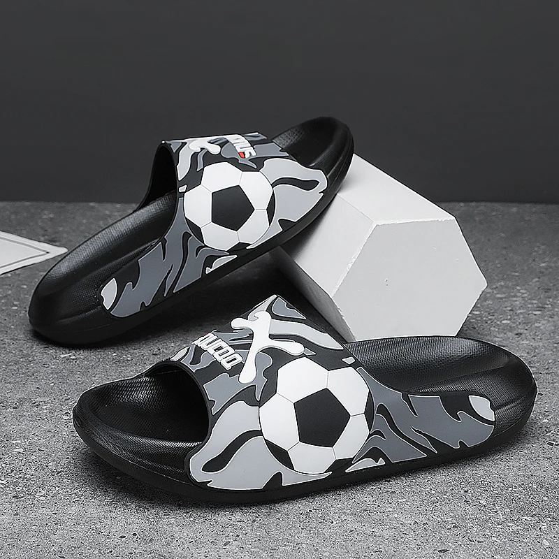 Men's Slippers Summer Football Slides Soft Sole Non-slip EVA Beach Shoes Fashion Soft Thick Soled
