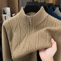 2025 New Thickened Men's Woolen Sweater with Half-high Collar and Zipper Coarse Needle Fashion Casual Sweater
