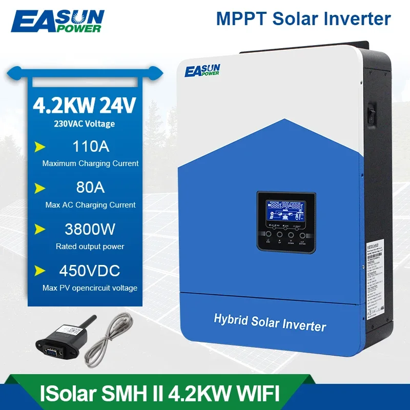 Easun Power Hybrid Solar Inverter 24V 4.2Kw Inverter A Onda Sinusoidale Pura Off Grid Build In 110A Mppt Charger Max Pv 450V Supporto Wifi