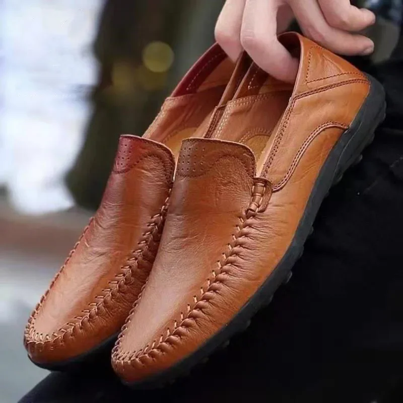 Men Casual Leather Shoes Spring Loafers Slip on Business Classic Soft Moccasins Hombre Breathable Flats
