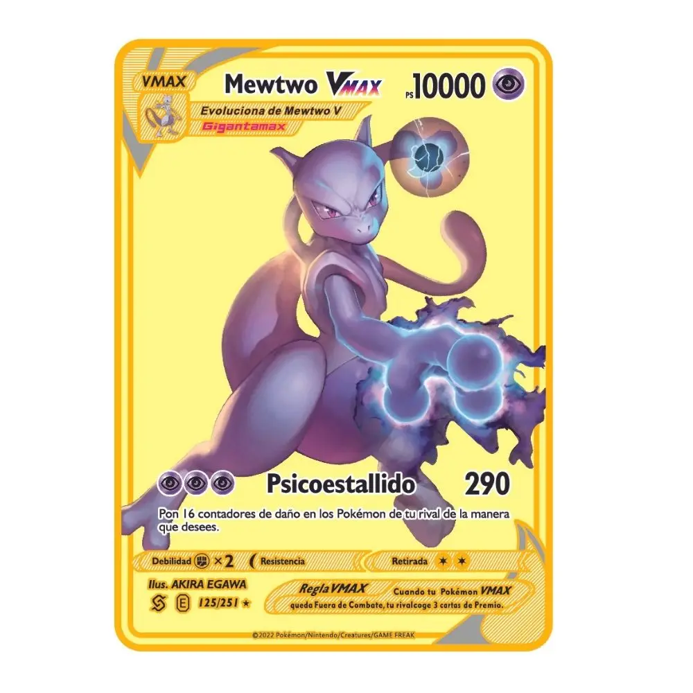 thumbnail image 1 of 2022Spanish Pokémon Cards Metal Letters Spanish Iron Cards Mewtwo Pikachu Gx Charizard Vmax Cartas Pokémon Vmax, 1 of 5