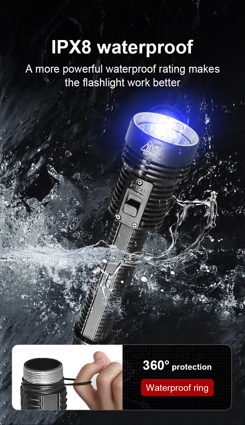 Description Picture 5 of item9000LM Powerful Diving Flashlight IPX8 Scuba Diving Flashlight Professional Super Bright Underwater Lantern