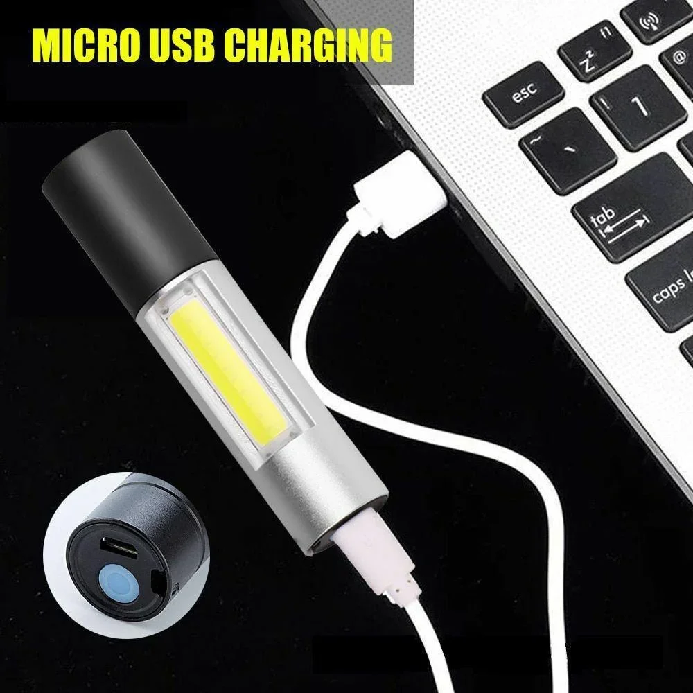 STONEGO 미니 LED 손전등, 줌 가능 USB 충전식 방수 램프, 3 가지 스위치 모드, 휴대용 토치, 야외 플래시 라이트