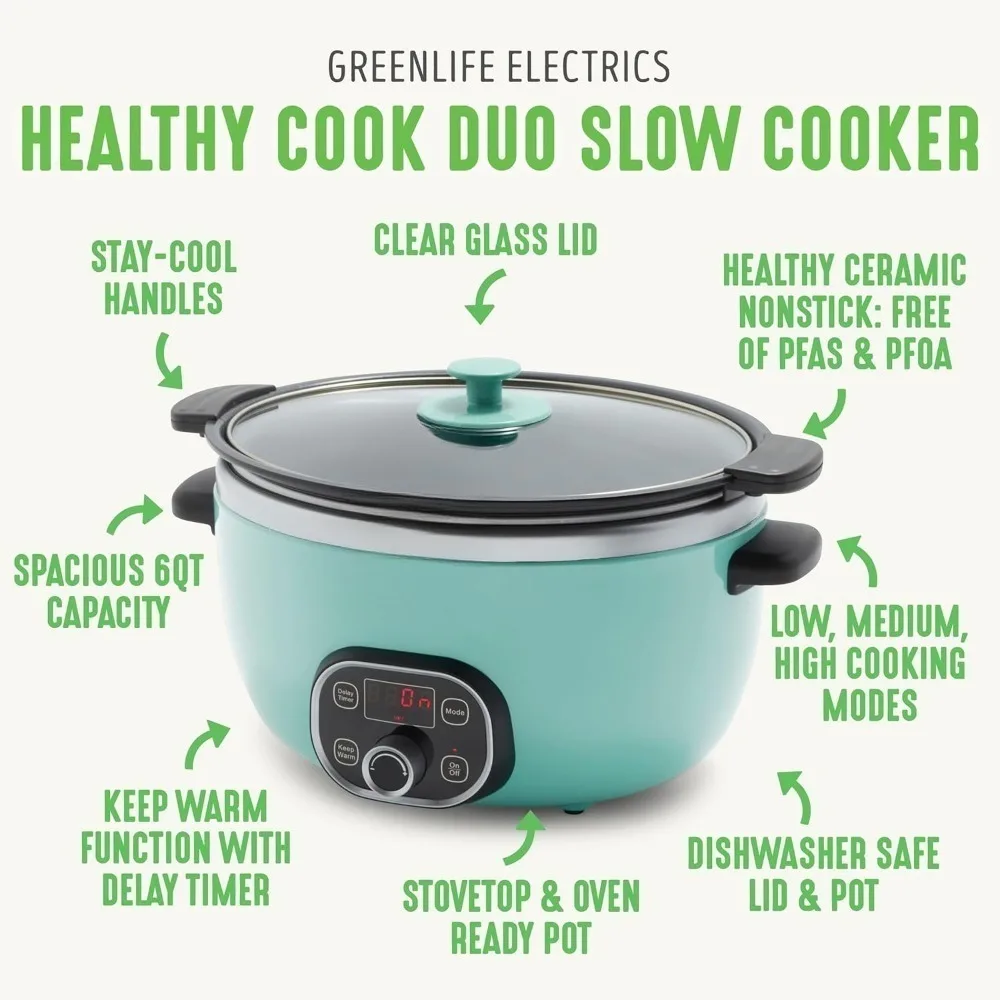 6QT Programmable Slow Cooker, Removable Nonstick Pot, Keep Warm & Digital Timer, Dishwasher Safe Glass Lid & Crock, Slow Cookers 2