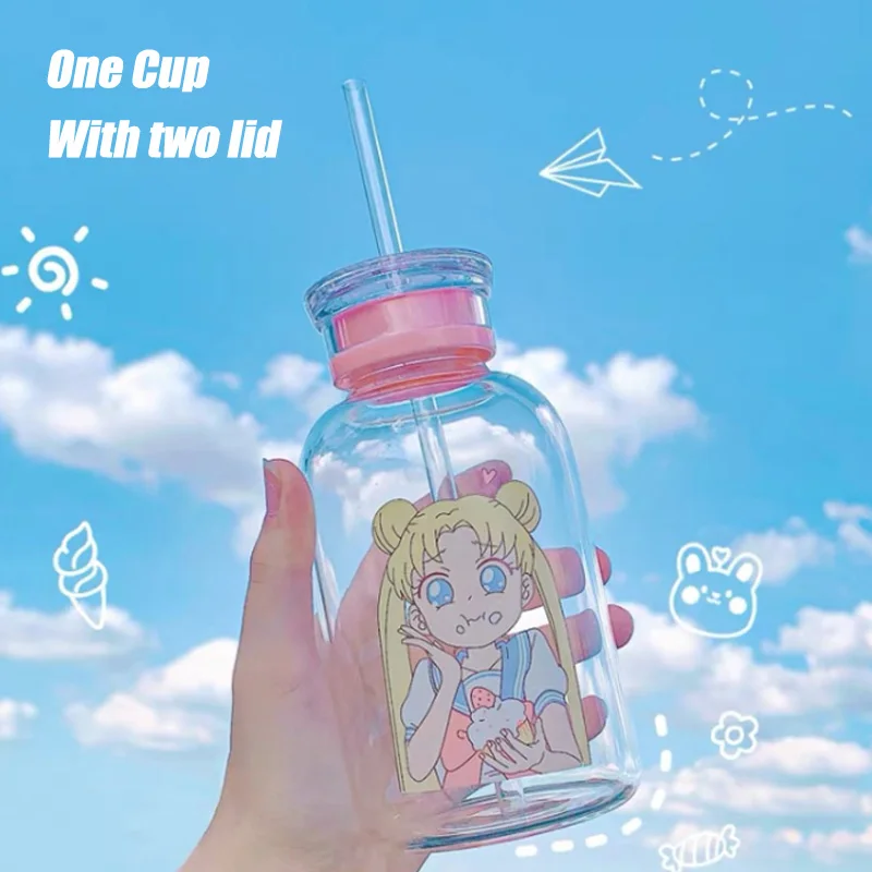 Sailor Moon Crystal 18 Oz Plastic Water Bottle - BPA-Free Tumbler With Lid, Chibi Character Design