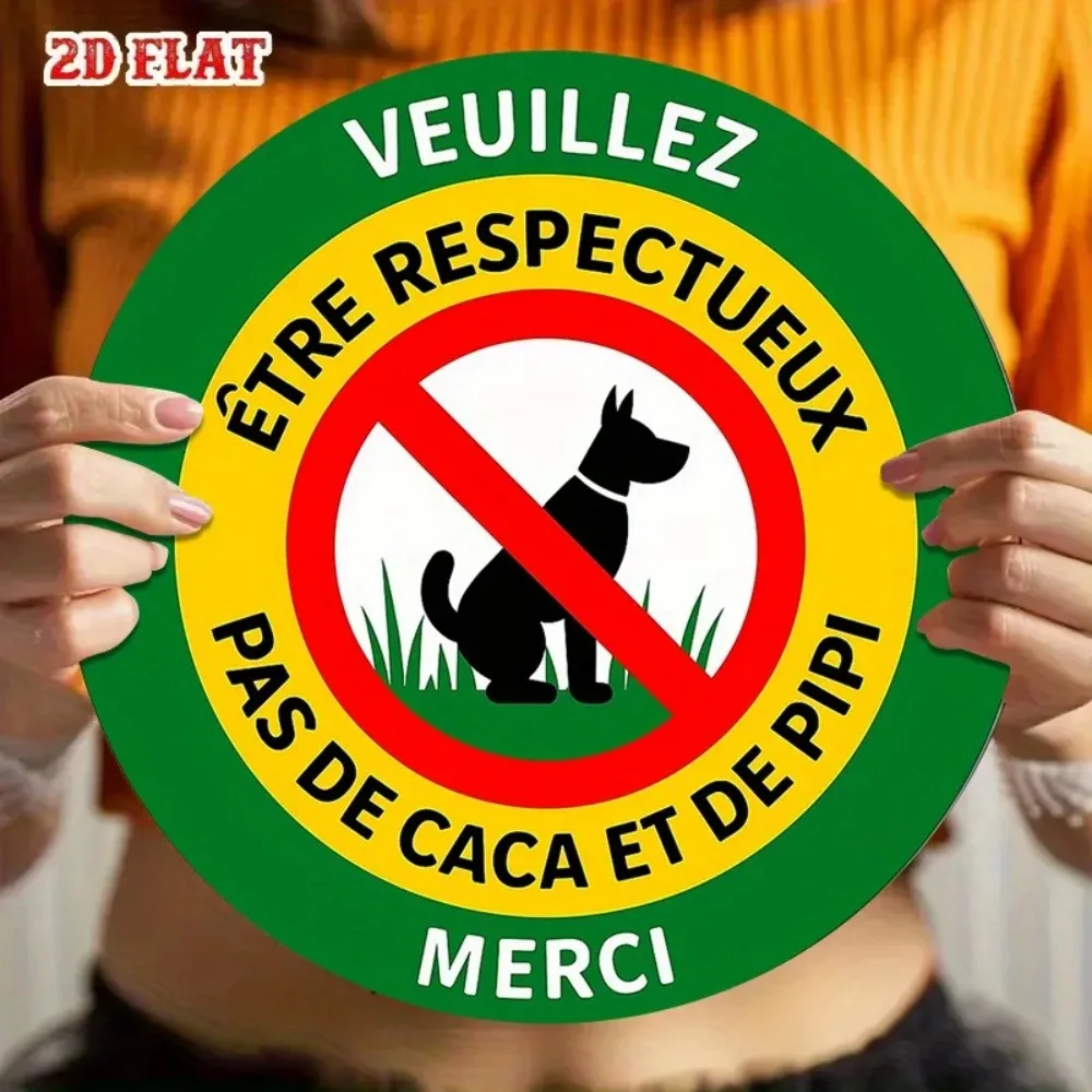 빈티지 알루미늄 강아지 배변 금지 표지판, 프랑스 애완동물 경고판, 2D 평면 금속 벽 장식