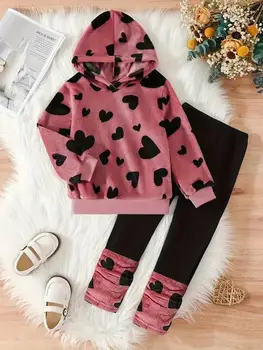 Girls’ Heart Print Hoodie & Leggings Set 1