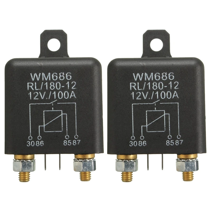 2X 12V 100Amp 4-Pin Heavy Duty On/Off Switch Split Charge Relay Per Auto Boat Van Black