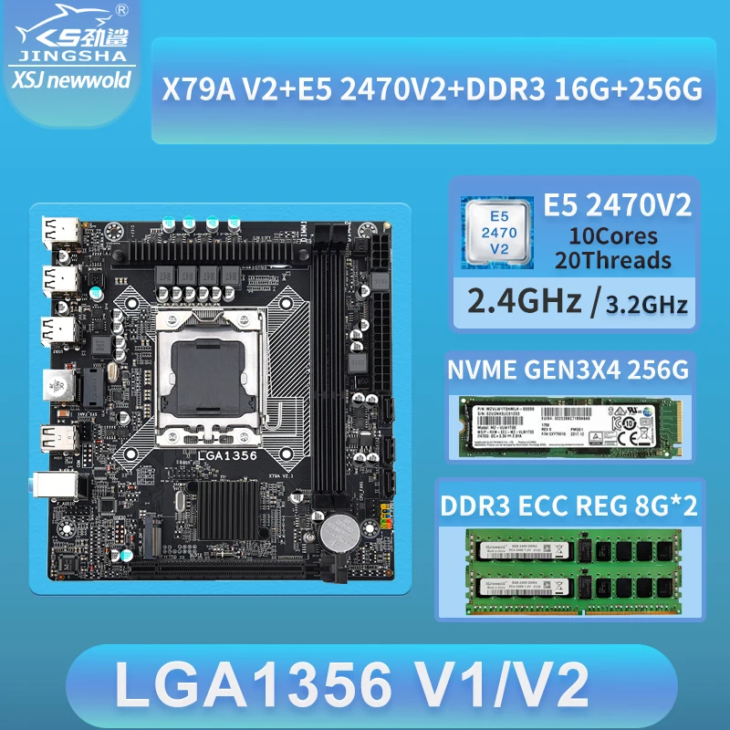 Xsjnewwold X79a V2 Motherboard Set Lga1356 Combos E5 2470 V2 Cpu 16gb
