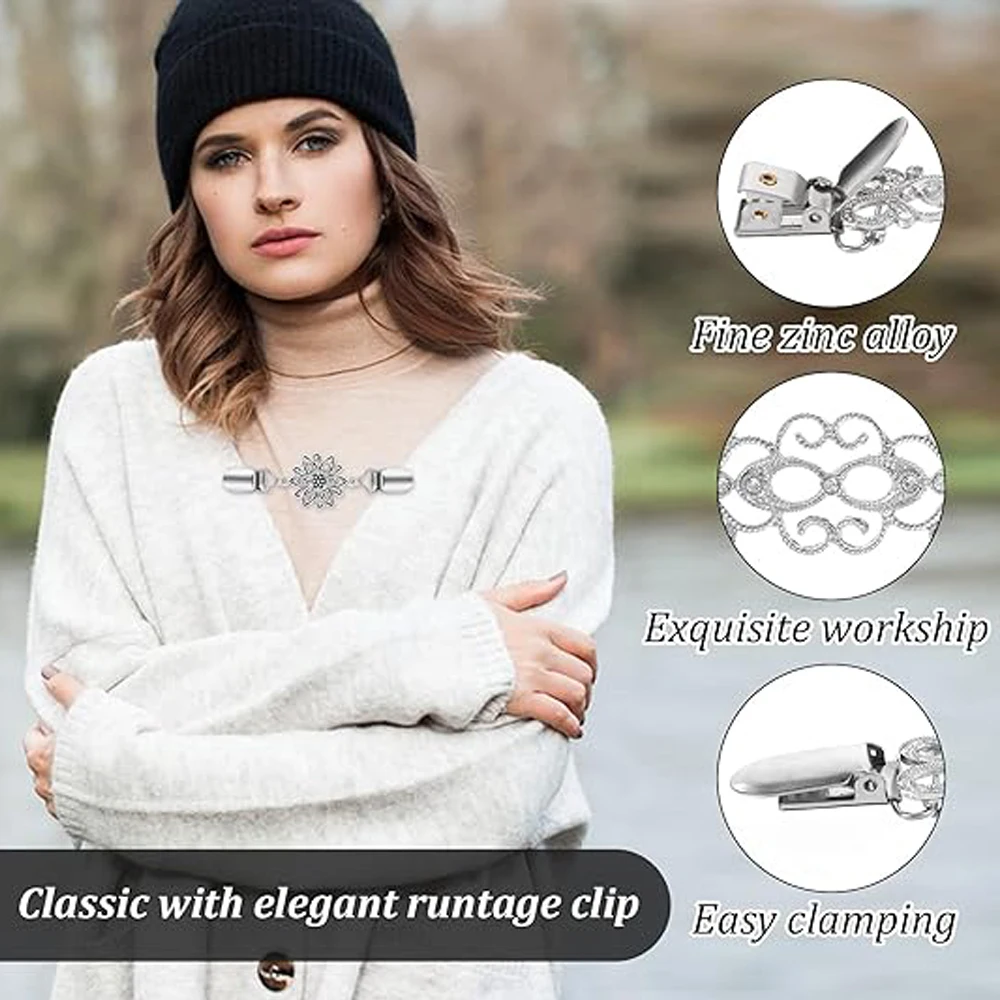 Vintage Elastic Shawl Clips Cardigan Collar Clips Back Pant Waist Tightener Clothes Brooch Dress Cinchs Clip Women