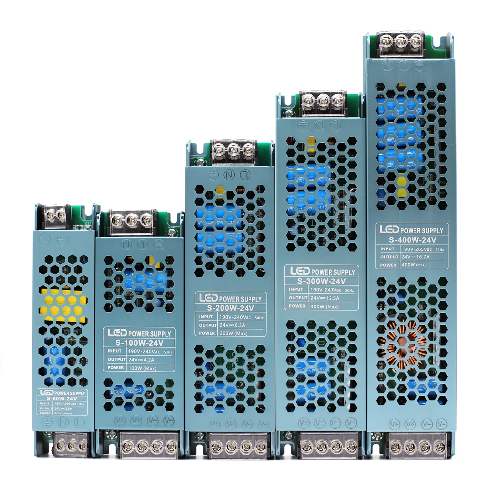 Ultra Thin LED Power Supply DC 12V 24V Lighting Transformers 60W 100W 200W 300W 400W AC190-240V Converter Driver for Strips