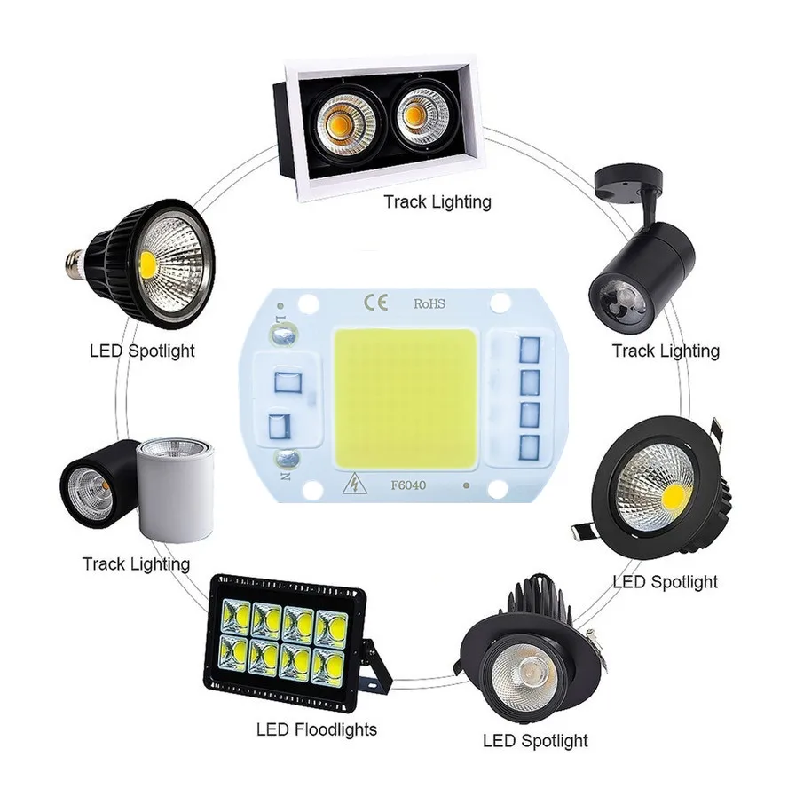 LED 칩 20W 30W 50W AC 220V 스마트 COB 램프 비즈, 드라이버 없는 LED 램프, DIY Lampada 야외 칩 조명 투광 조명, 6 개/로트