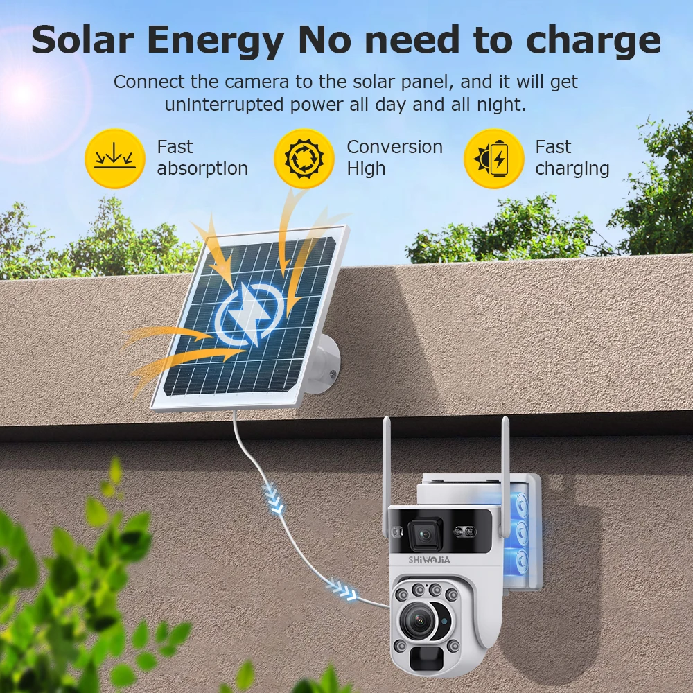 SHIWOJIA 4G Solar Camera 6K 12MP 50X Optical ZOOM Dual Screen Outdoor Security WiFi IP Camera Night Vision PIR Detection AutoTra 3