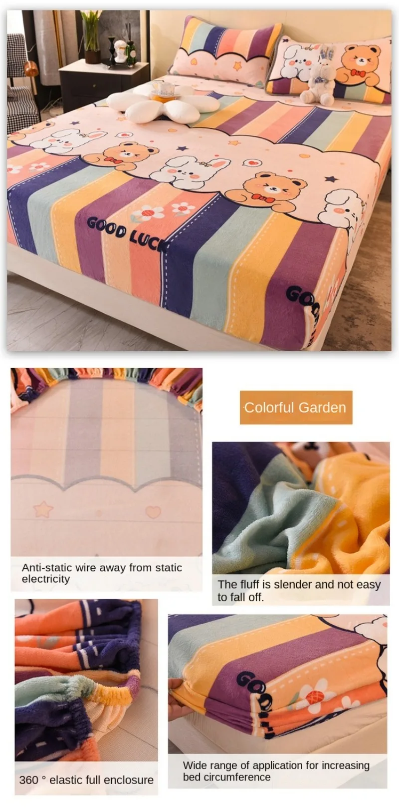 Description Picture 6 of itemQueen Double Size Bed Sheet Polyester Elastic Fitted Sheet Velvet Soft Flannel Warm Mattress Cover King Full Twin Size Winter