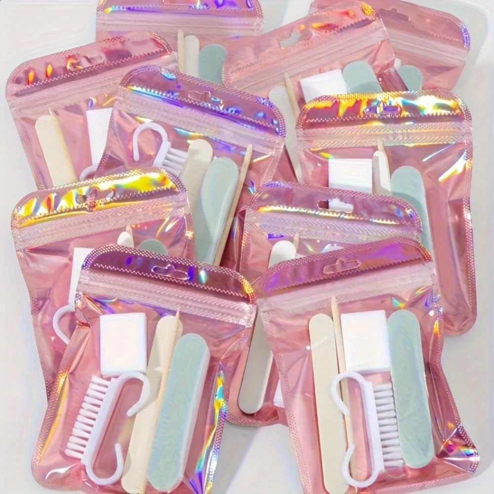Nail Art Kit] 10-piece set, 5 pieces per pack, mini nail file and dead skin pusher set, two-sided nail file, wooden dead skin - 6