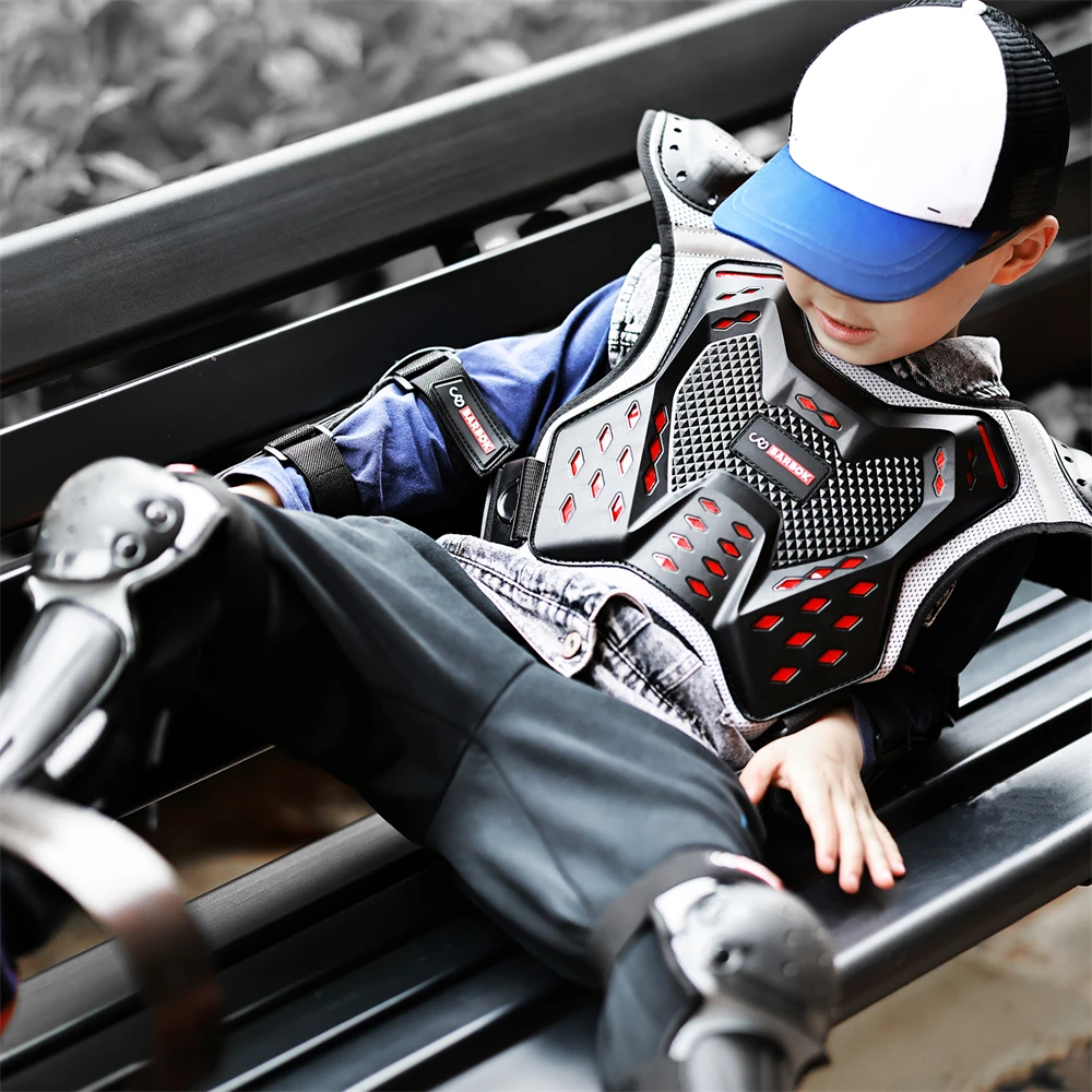 BARBOK Child Body Protector Motorcycle Waistcoat Armor Kids Motocross ATV Dirt Bike Chest Spine Knee Elbow Pad
