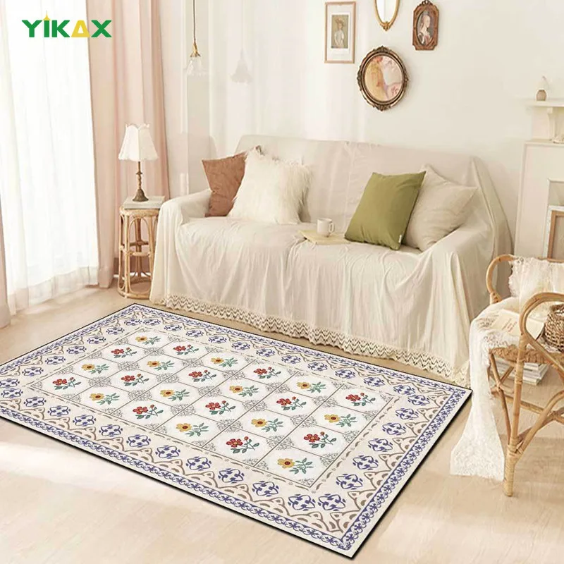 

Vintage Simple Flower Rug And Carpet For Home Living Room Doormat European Style Bath Anti-slip Flannel Mat Modern Bedroom Decor