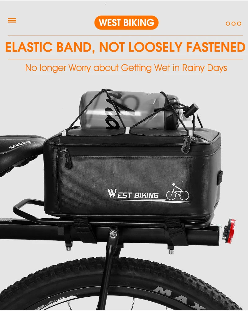 WEST BIKING Fahrrad-Rücksitztasche, 4 l, großes Fassungsvermögen, reflektierend, wasserdicht, Fahrradträgertasche mit Regenschutz, MTB, Rennrad-Zubehör – Detail 8