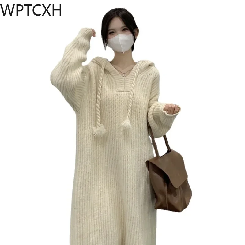 

Gown Sweater Long Pullover Robe Fashion Outfits Knitted Dresses Hooded Women's Clothing Autumn Winter New One piece Dresses