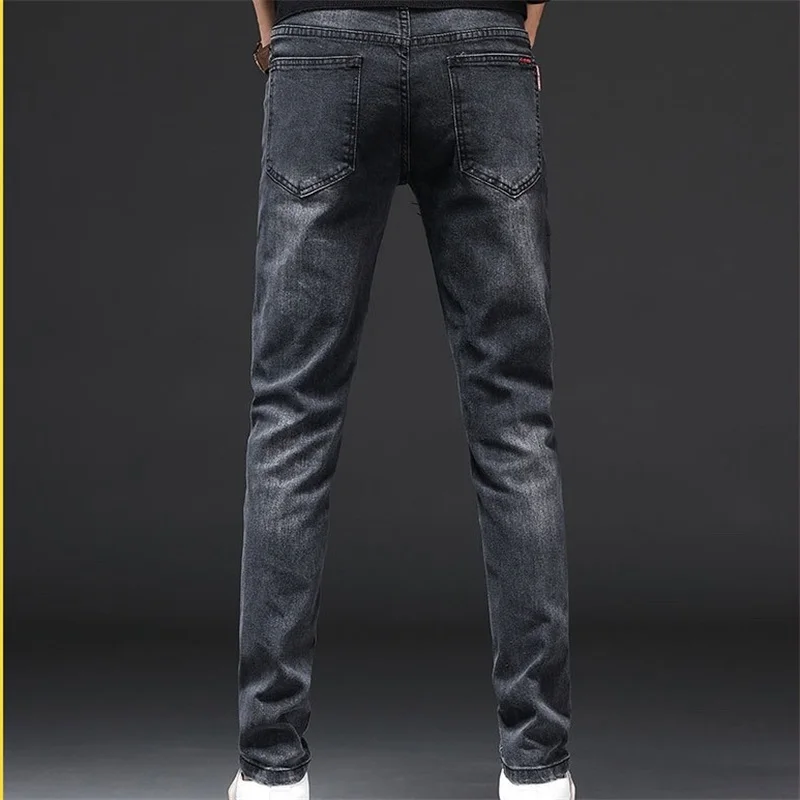 EH·MD® Summer Black Ripped Jeans Men's Simple High Elastic Small Feet Slim Fit Cotton Comfortable Breathable Scraped Metal New22