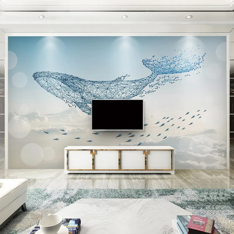 

Nordic TV Background Geometric Whale Mural 5D Art Abstract Living Room Sofa Film and Television Wall Cloth Bedroom Wallpaper