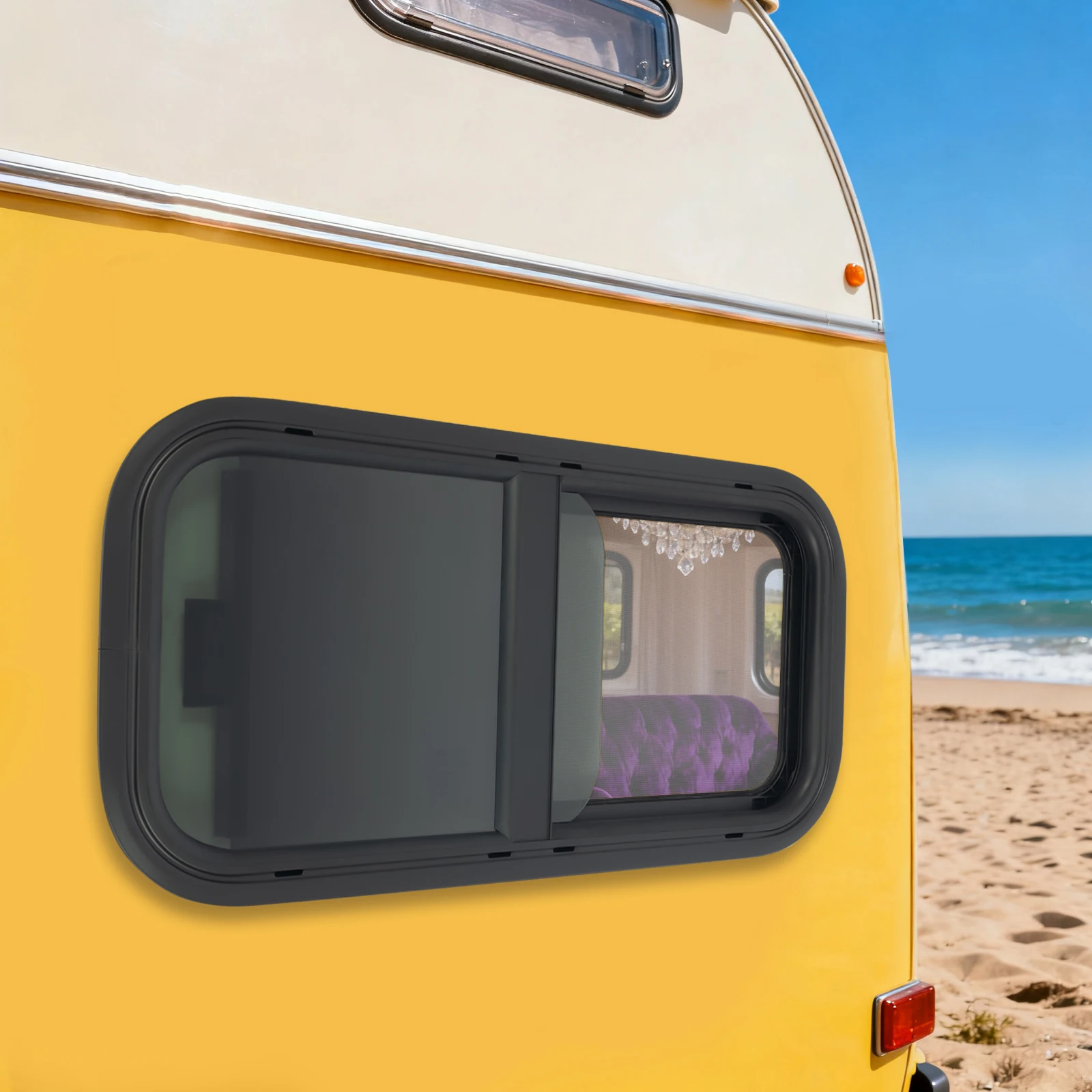 RV-Schiebefenster 23x11 Zoll, Lüftungsfenster für Wohnwagen, Wohnmobil, Boot, Marine-Zubehör, bündig montierbar – Detail 9