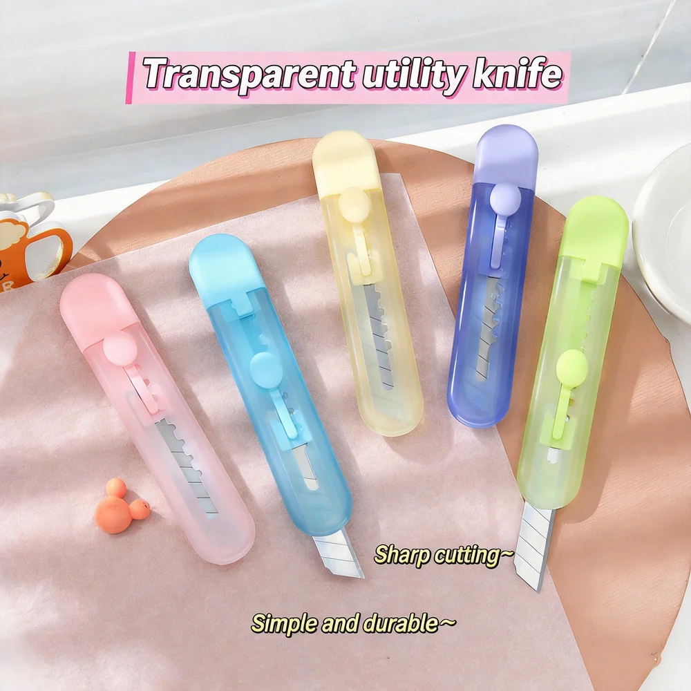 투명 유틸리티 나이프 경량 미니 종이 커터 반투명 아트 나이프 투명 휴대용 박스 커터 일상적인 개봉 작업용