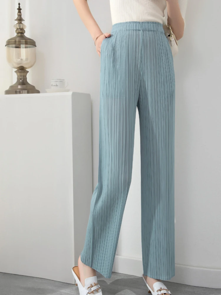 

New in Summer Women Pleated Pants(No Over 172CM & 67KGs)High Waist Slim Straight Leg Slacks Loose All-in-one Street-wearing Pant