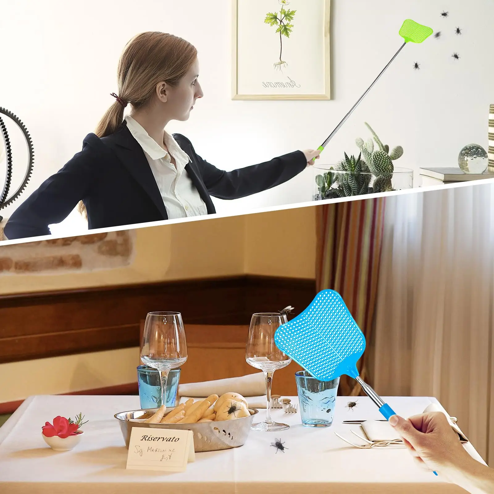 Fly Swatter Telescopic Long Handle Durable Plastic with Stainless Adjustment Mosquito Repellent Tool Home Accessories