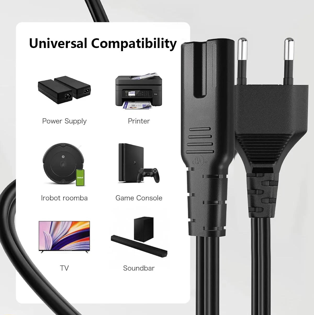 Universal EU/US to C7 Power Cord Cable 2-Pin IEC320 C7 Figure 8