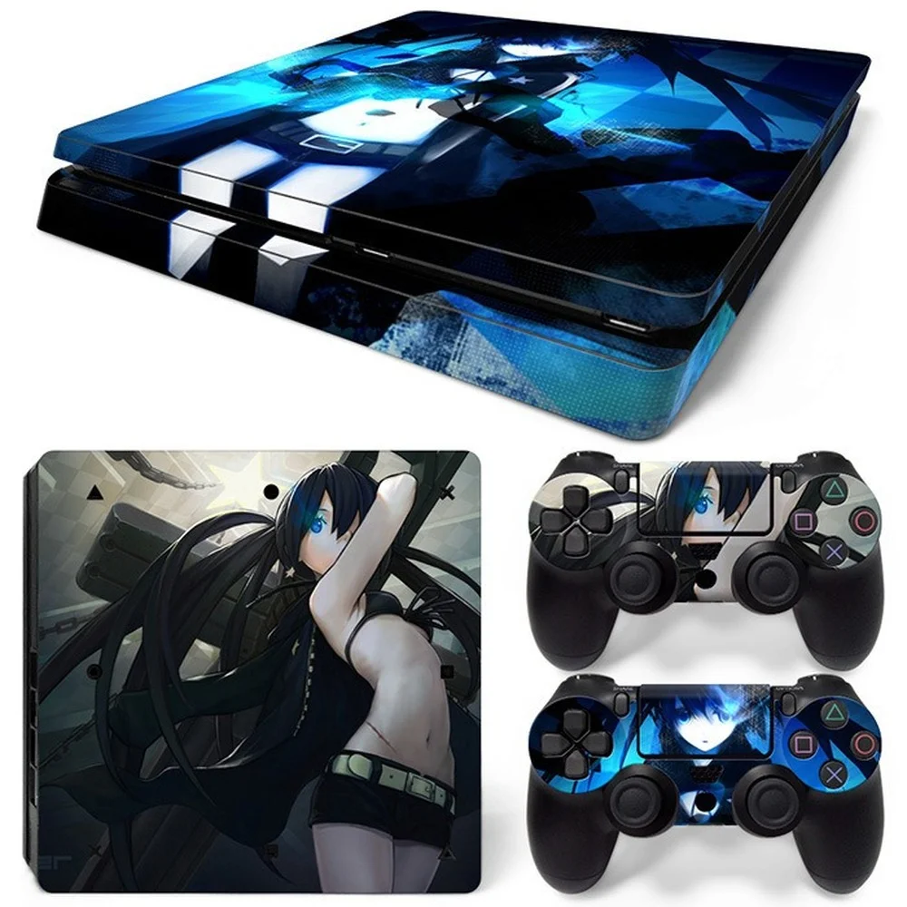 For Ps4 Slim Black★Rock Shooter Pvc Skin Vinyl Sticker Decal Cover Console Dualsense Controllers Dustproof Protective Sticker