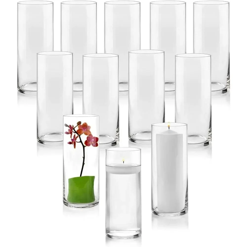 

Wedding Decoration Vase Set of 12 Glass Cylinder Vases Inch Tall - Multi-use: Pillar Candle Room Decor Home Decorations Flower