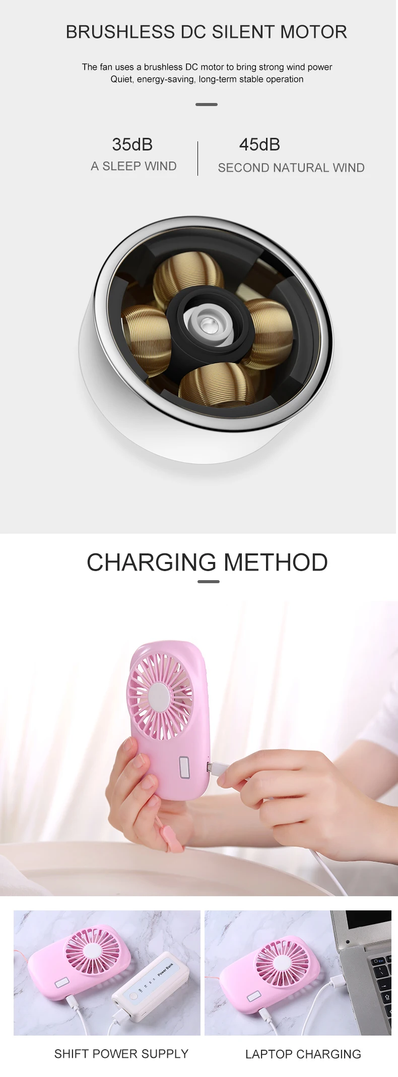 Description Picture 3 of itemPortable Mini Handheld Wireless Electric Fan USB Rechargeable Desktop Air Conditioner Electric Neck Fan for Camping Outdoor